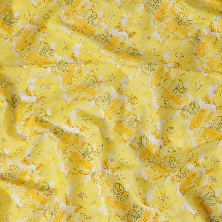 قماش كتان قطني أصفر بطبعة زهور جريئة – عرض 110 سم - D21567