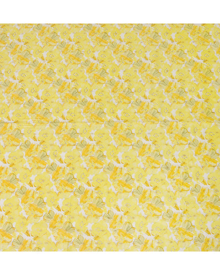 Yellow Cotton Linen Fabric with Bold Floral Print – 110 Cms Wide-D21567