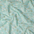 Mint Blue Floral Print Cotton Linen Fabric, 110 cm Width-D21568