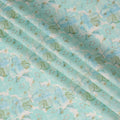 Mint Blue Floral Print Cotton Linen Fabric, 110 cm Width-D21568