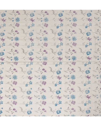 White Cotton Lawn Fabric with Blue and Purple Floral Print – 110 Cms Wide-D21569