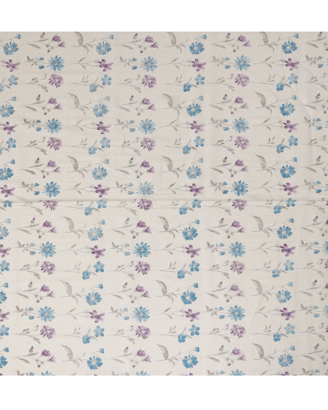 White Cotton Lawn Fabric with Blue and Purple Floral Print – 110 Cms Wide-D21569