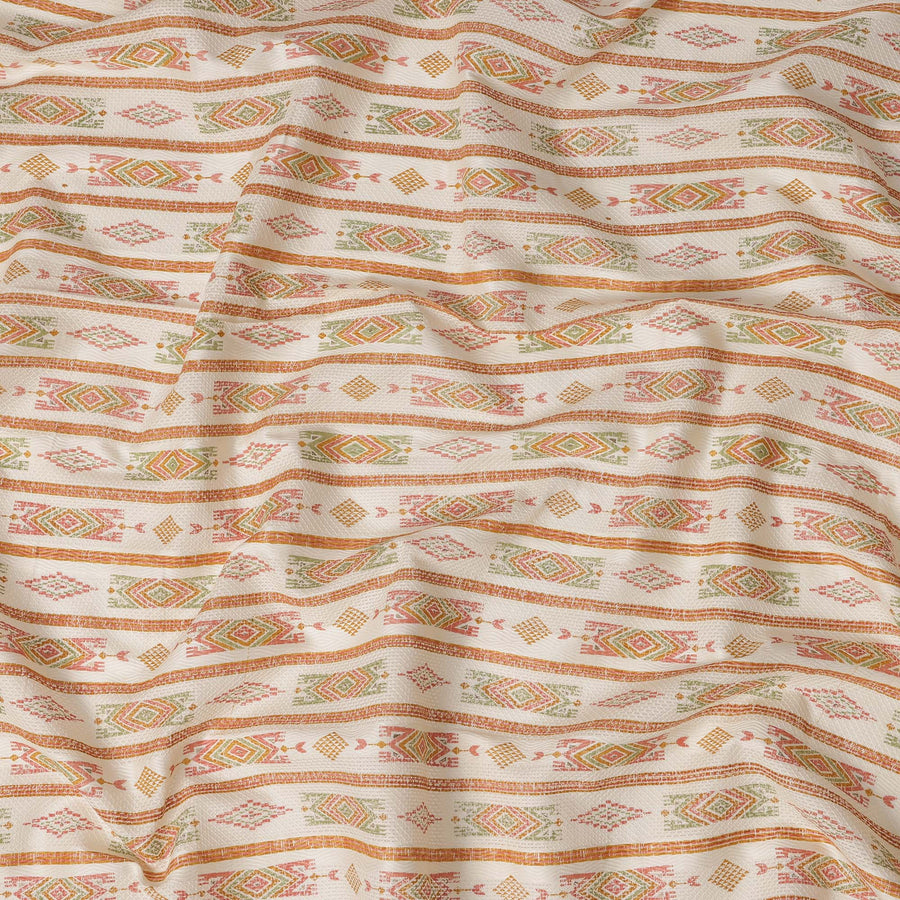 White Cotton Lawn Fabric with Multicolor Geometric Pattern – 110 Cms Wide-D21571