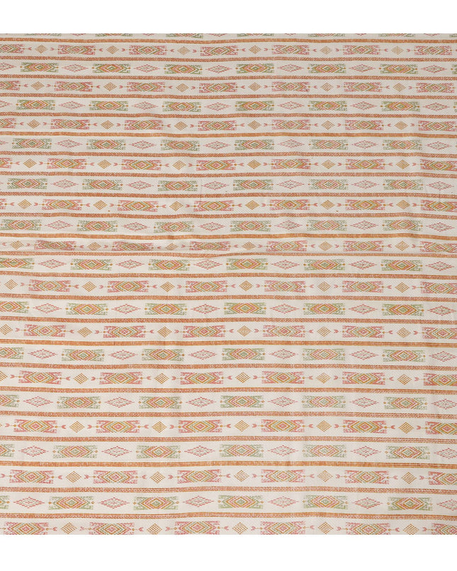 White Cotton Lawn Fabric with Multicolor Geometric Pattern – 110 Cms Wide-D21571