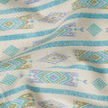 White Cotton Lawn Fabric with Blue and Green Geometric Pattern – 110 Cms Wide-D21572