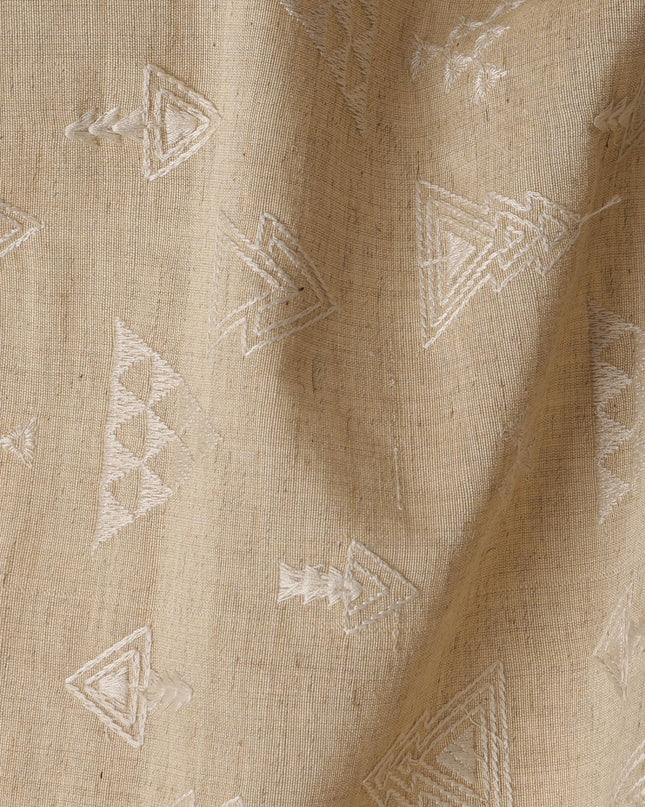 Beige Cotton Voile Embroidery Fabric with Geometric Pattern – 110 cm Width-D21573