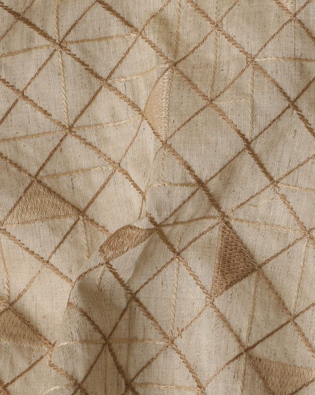 Beige Cotton Voile Embroidery Fabric with Triangle Grid Design – 110 cm Width-D21574