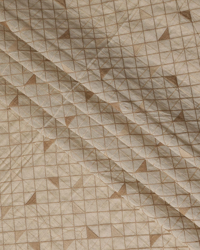 Beige Cotton Voile Embroidery Fabric with Triangle Grid Design – 110 cm Width-D21574