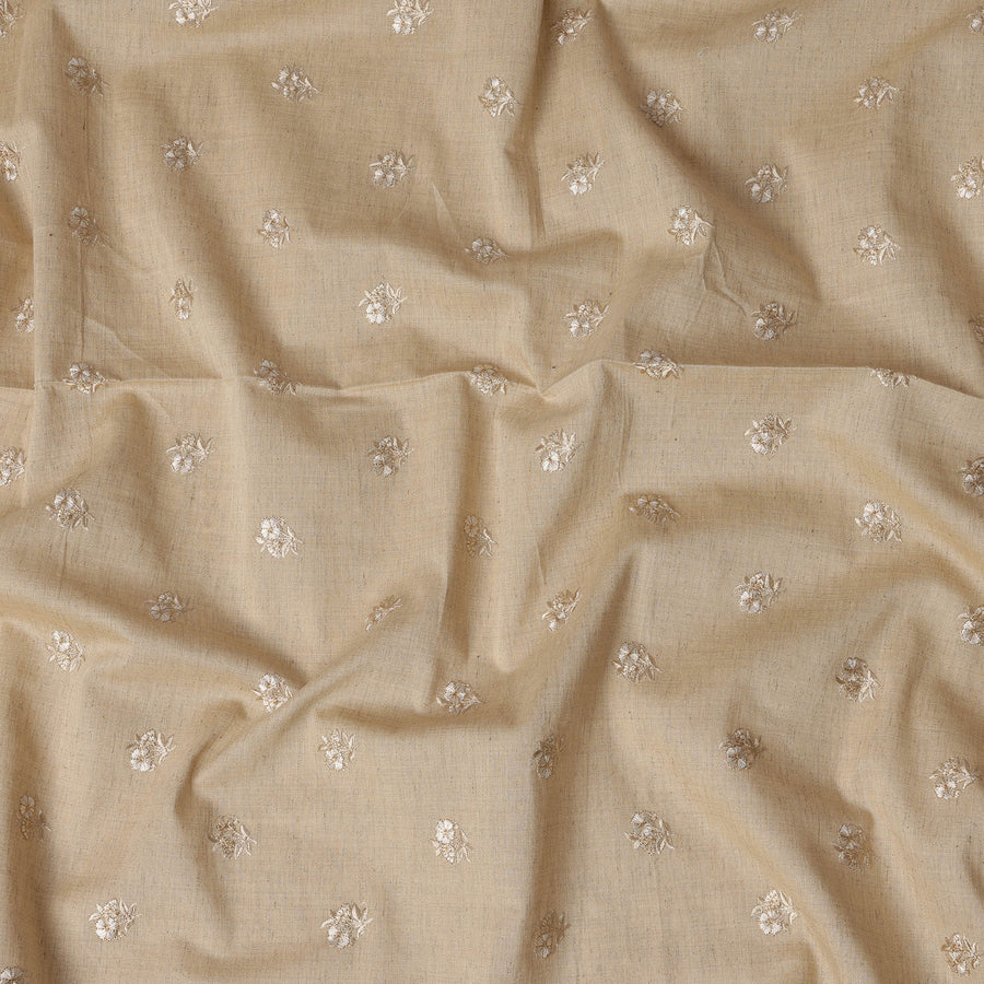 Beige Cotton Voile Embroidery Fabric with Floral Motifs – 110 cm Width-D21575