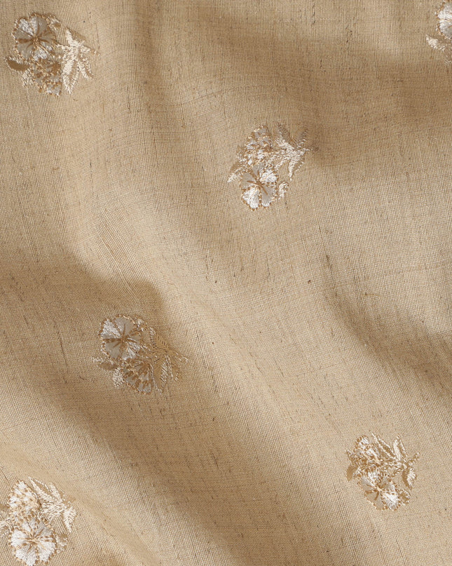 Beige Cotton Voile Embroidery Fabric with Floral Motifs – 110 cm Width-D21575