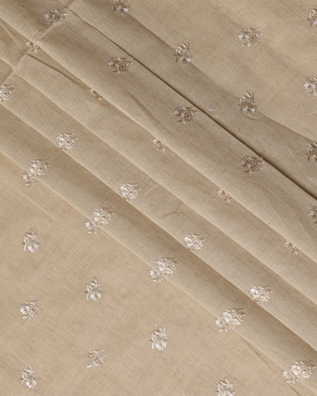 Beige Cotton Voile Embroidery Fabric with Floral Motifs – 110 cm Width-D21575