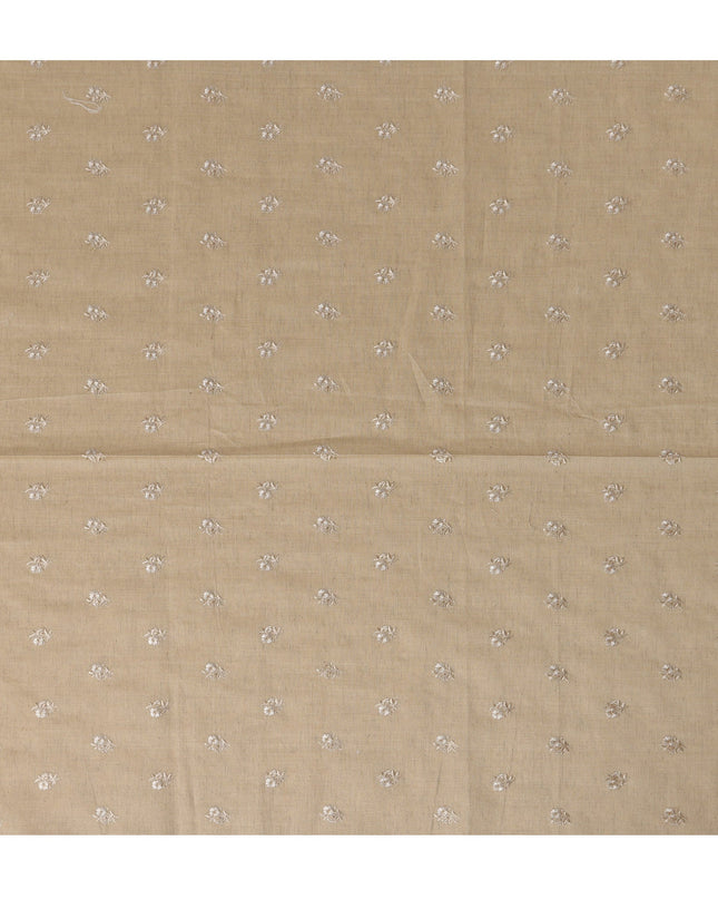 Beige Cotton Voile Embroidery Fabric with Floral Motifs – 110 cm Width-D21575