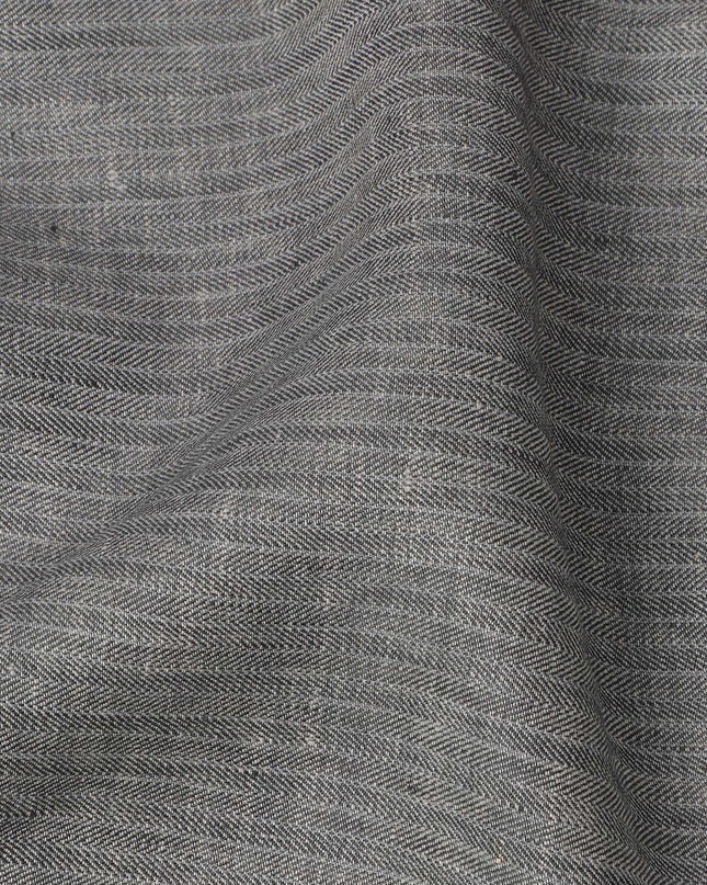 Grey Pure Linen Fabric with Herringbone Design, 60 Lea, 150 cm Width