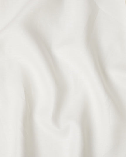 White Pure Thick Linen Fabric with Subtle Herringbone Design, 150 cm Width