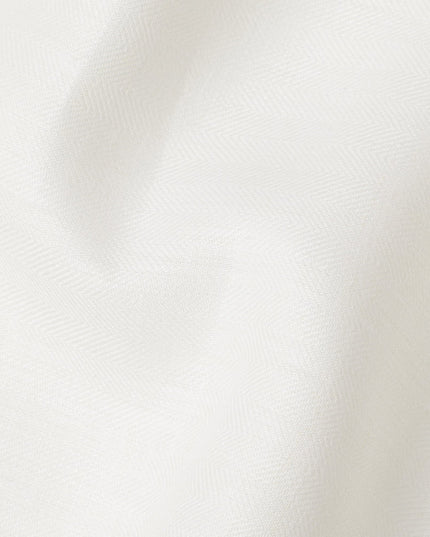 White Pure Thick Linen Fabric with Subtle Herringbone Design, 150 cm Width