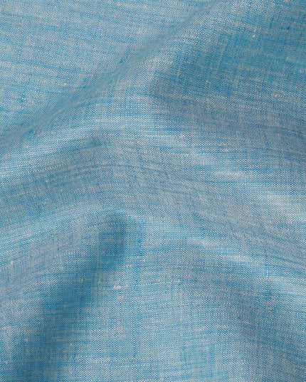 Teal Blue Pure Linen Fabric with Rustic Textured Finish, 60 Lea, 150 cm Width