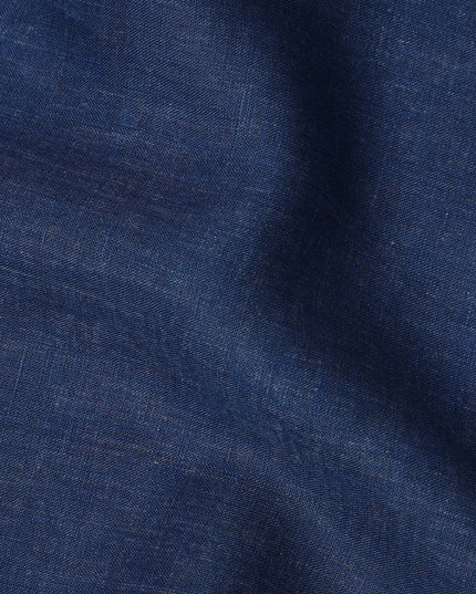 Navy Blue Pure Linen Fabric with Smooth Textured Finish, 60 Lea, 150 cm Width