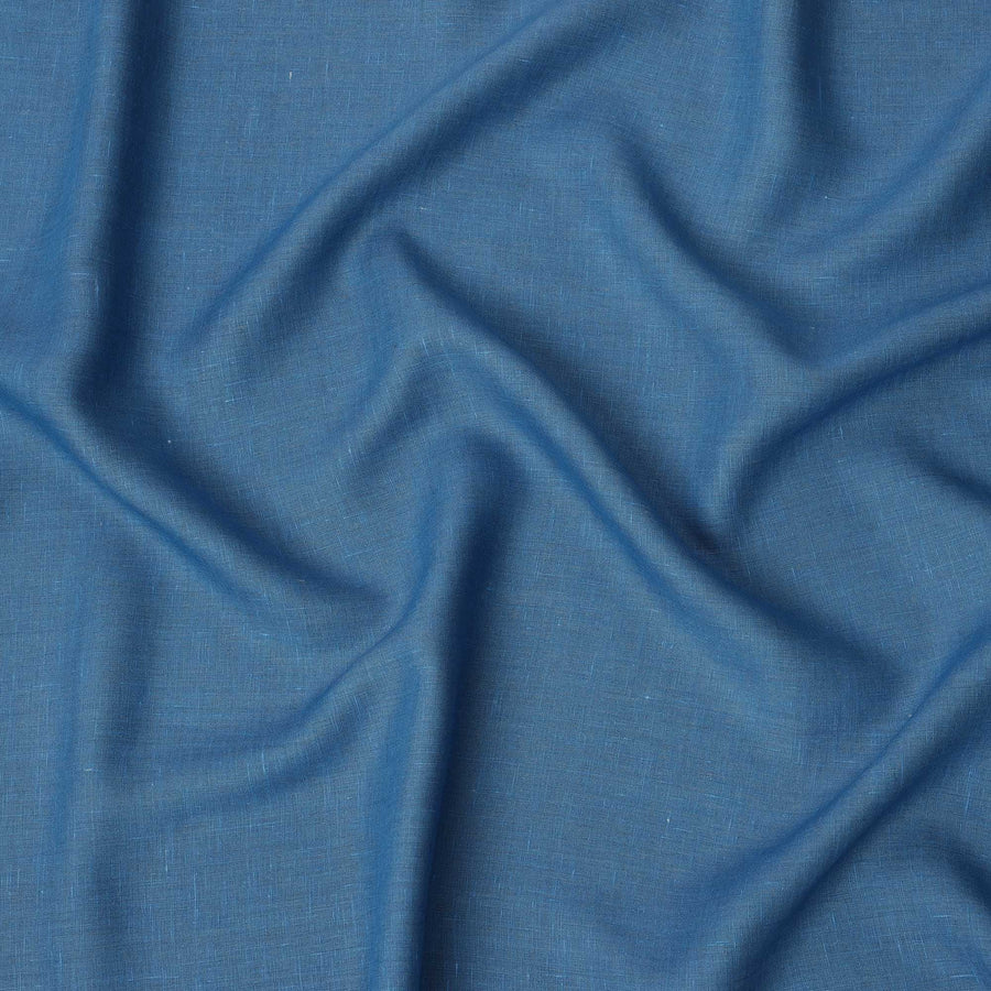 Denim Blue Pure Linen Fabric with Textured Finish, 60 Lea, 150 cm Width-D21658