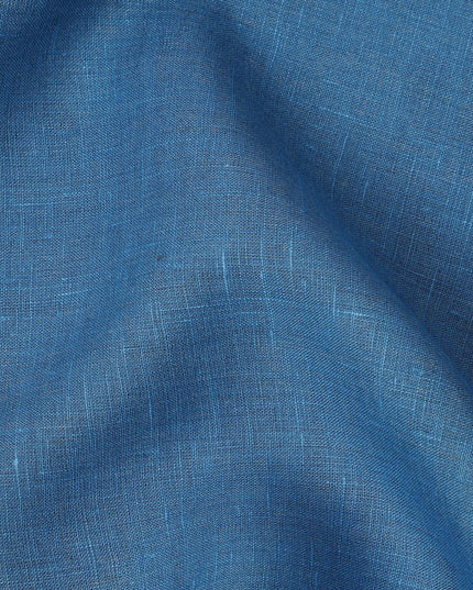 Denim Blue Pure Linen Fabric with Textured Finish, 60 Lea, 150 cm Width