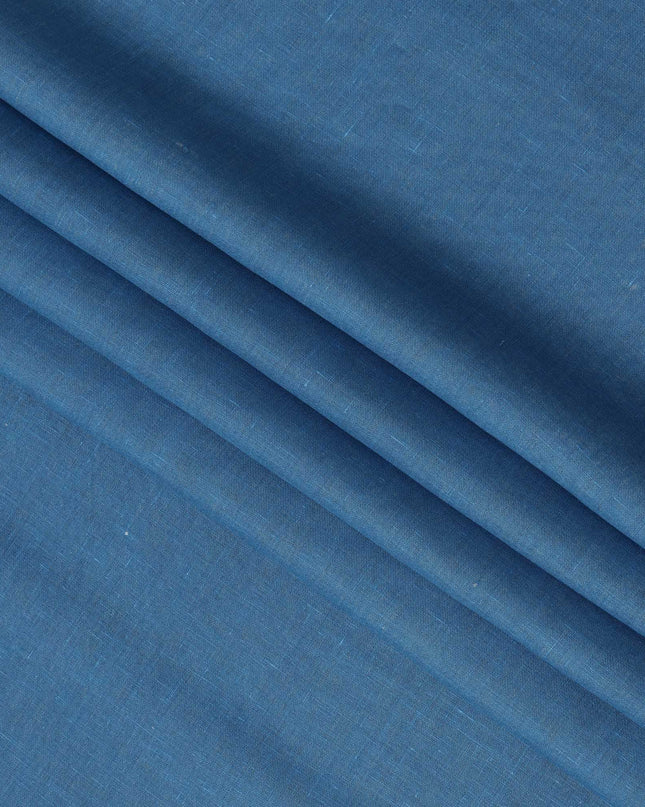 Denim Blue Pure Linen Fabric with Textured Finish, 60 Lea, 150 cm Width