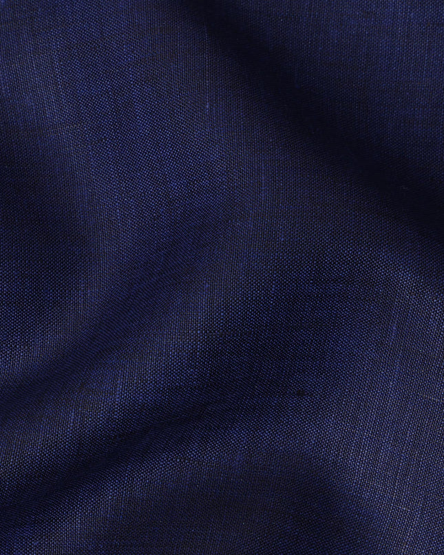 Deep Blue Pure Linen Fabric with Textured Finish, 60 Lea, 150 cm Width