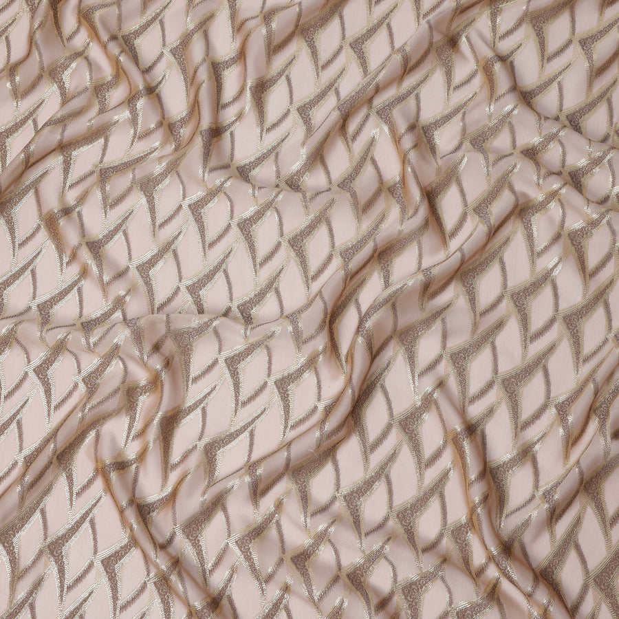 Light Blush French Silk Chiffon Fabric with Metallic Gold Geometric Design, 110 cm Wide-D21674