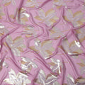 Pink Silk Chiffon Fabric with Metallic Gold and Silver Leaf Design, 110 cm Wide-D21678