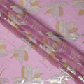 Pink Silk Chiffon Fabric with Metallic Gold and Silver Leaf Design, 110 cm Wide-D21678