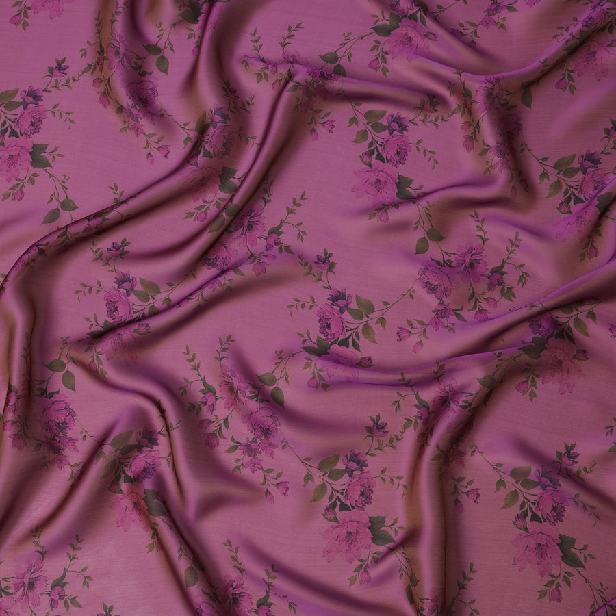 قماش شيفون حرير أرجواني بطبعة زهور، عرض 110 سم - D21680