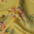 Yellow Silk Chiffon Fabric with Floral Print Design, 110 cm Wide-D21681