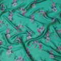 Turquoise Silk Chiffon Fabric with Floral Print Design, 110 cm Wide-D21682