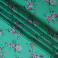 Turquoise Silk Chiffon Fabric with Floral Print Design, 110 cm Wide-D21682