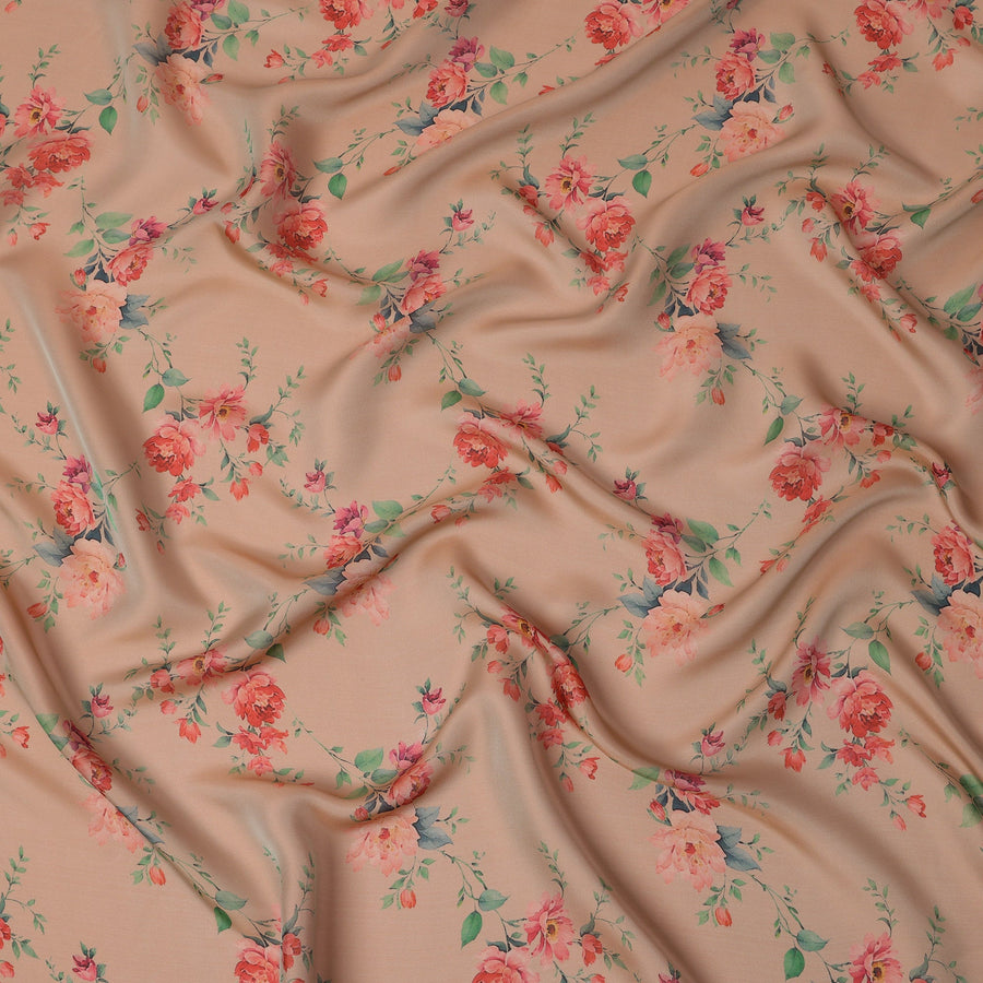 Light Peach Silk Chiffon Fabric with Floral Print Design, 110 cm Wide-D21683