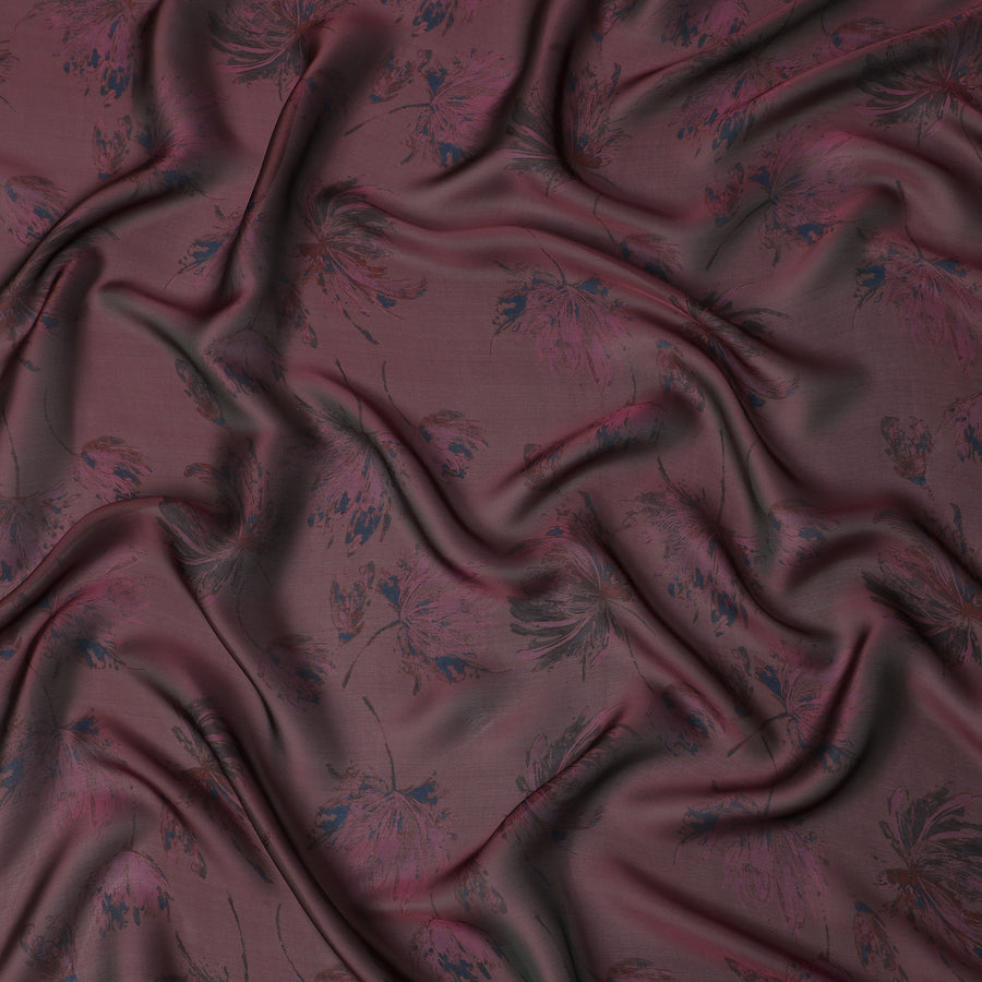Maroon Silk Chiffon Fabric with Bold Floral Print Design, 110 cm Wide-D21687