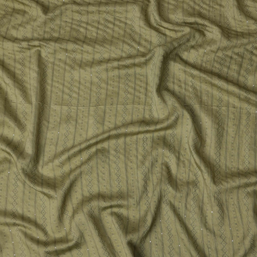 Olive Green Tussar Synthetic Blended Embroidery Fabric – 110 cm Width-D21739