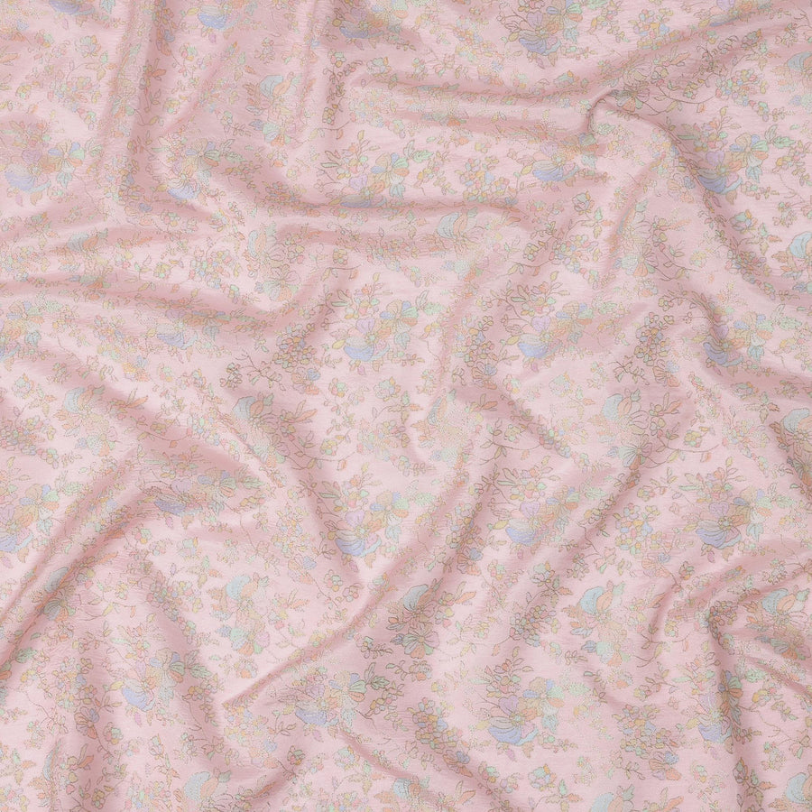 Pastel Pink Tussar Silk Fabric with Delicate Floral Embroidery – 110 cm Width-D21756