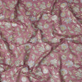 Rose Pink Tussar Silk Fabric with Gold and Pastel Floral Embroidery – 110 cm Width-D21763