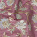 Rose Pink Tussar Silk Fabric with Gold and Pastel Floral Embroidery – 110 cm Width-D21763