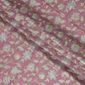 Rose Pink Tussar Silk Fabric with Gold and Pastel Floral Embroidery – 110 cm Width-D21763