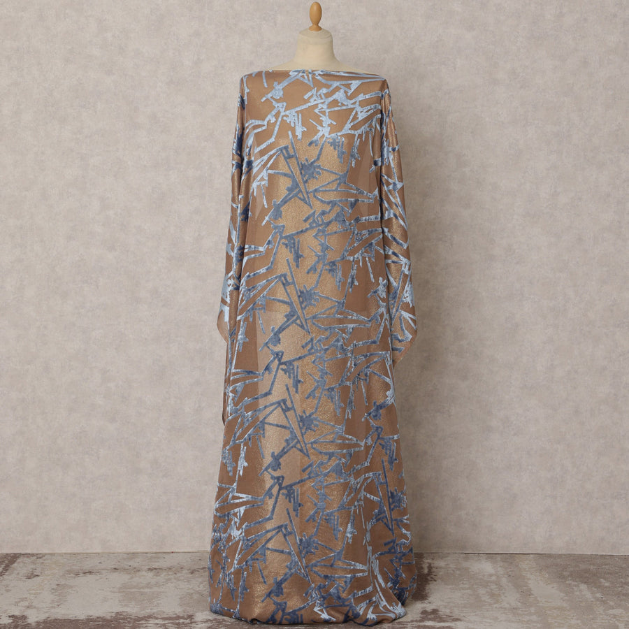 قماش شيفون حرير مكمل ديراك باللونين البني والأزرق بتصميم تجريدي – 3.5 متر × 140 سم – D21764