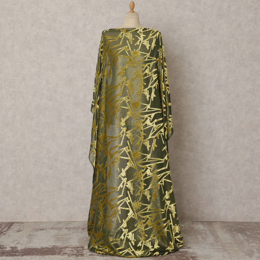 Green Makmal Dirac Silk chiffon Fabric in Abstract Design – 3.5 MetersX140 Cms-D21765
