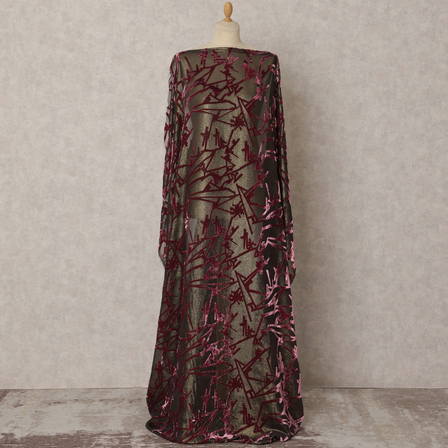 Black and Maroon Makmal Dirac Silk chiffon Fabric in Abstract Design – 3.5 MetersX140 Cms-D21768