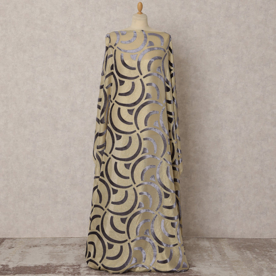 Gold and Grey Makmal Dirac Silk chiffon Fabric in Abstract Design – 3.5 MetersX140 Cms-D21769