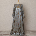 Silver and Olive Brown Fransawi Dirac Silk Chiffon Fabric with Metallic Lurex in Abstract Design – 3.5 MetersX140 Cms-D21776 Regal Fabrics