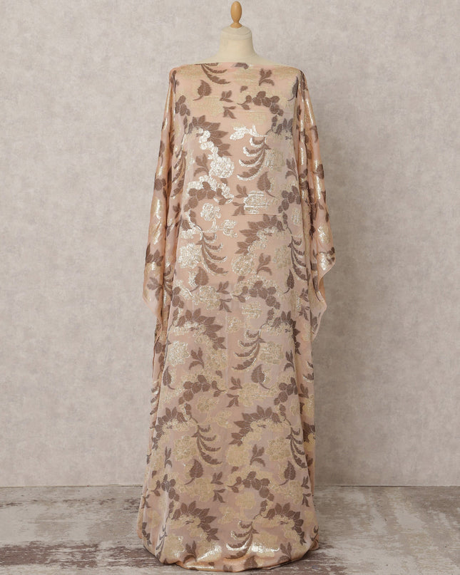 Peach and Gold Fransawi Dirac Silk Chiffon Fabric with Metallic Lurex in Abstract Design – 3.5 MetersX140 Cms-D21779 Regal Fabrics