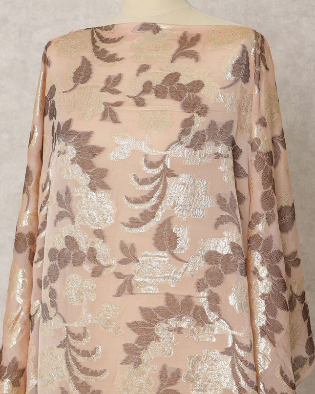 Peach and Gold Fransawi Dirac Silk Chiffon Fabric with Metallic Lurex in Abstract Design – 3.5 MetersX140 Cms-D21779 Regal Fabrics