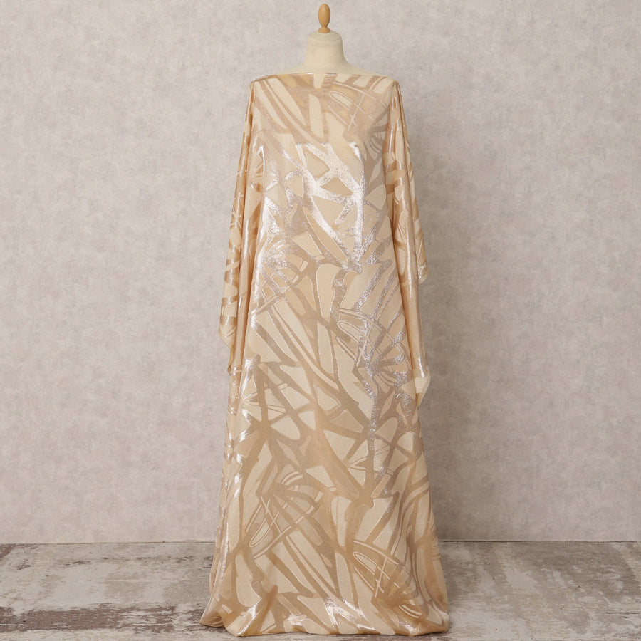 Light Gold Fransawi Dirac Silk Chiffon Fabric with Metallic Lurex in Abstract Design – 3.5 MetersX140 Cms-D21780