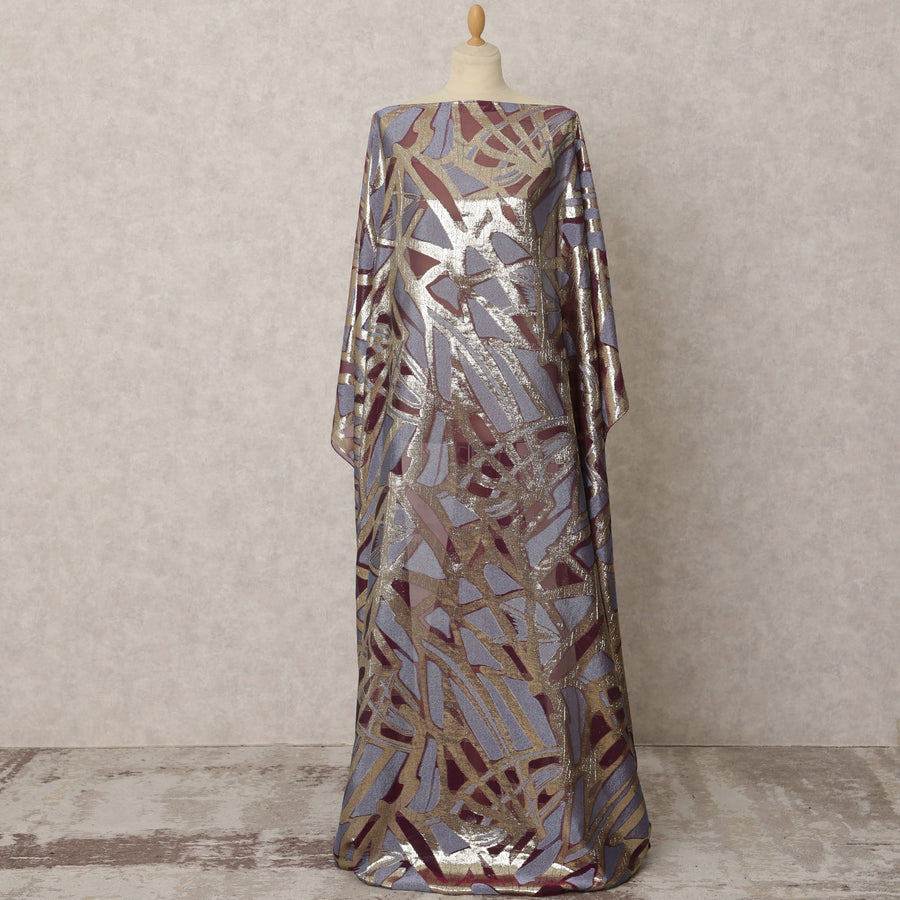 قماش شيفون حرير ديراك من فرانساوي باللون البنفسجي والوردي مع لوركس معدني بتصميم تجريدي - 3.5 متر × 140 سم - D21782