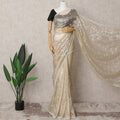 Champagne & Grey Premium Silk Organza Saree – 5.5 Meters, Elegant Embroidery-D21860