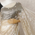 Champagne & Grey Premium Silk Organza Saree – 5.5 Meters, Elegant Embroidery-D21860